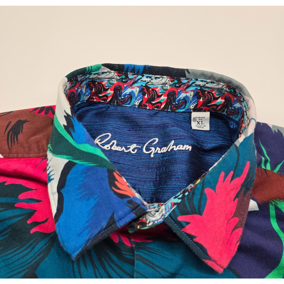 Robert Graham Floral Tropical Multicolor Short Sleeve Button Shirt Men XL - Picture 5 of 10